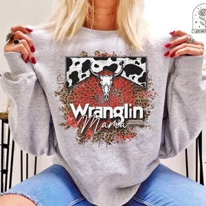 Western Mom Shirt Mommy and Me Matching Tshirts Match with Son Daughter Cow Print Mama Mini Outfits Retro Cowgirl Tee Wranglin Mama T-shirts