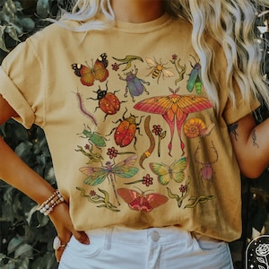 Bug Shirt Butterfly Shirts Insect Tshirt Watercolor Hand Drawn Bugs T-Shirt Cottagecore Apparel Goblincore Clothing Forestcore Creature Tees