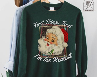 Sweat-shirt De Noël Pour Femme - Imprimé Sapin, Père Noël - Mélange Coton/polyester - Col Rond - Pour Fêtes Et Confort Hivernal