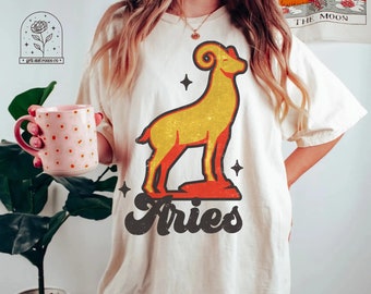 Retro Distressed Vintage Astrology Graphic Tee Zodiac Shirt Comfort Colors Tshirt Aries Gift Horoscope Shirt Zodiac T Shirt Birthday Gifts