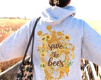 Save the Bees Hoodie Cottagecore Save the Bees Shirt Trendy Aesthetic Honey Bee Sweet Heart Beehive Sweater Beekeeper Gift Earth Day Tshirt