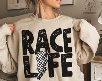 Race Track Sweatshirt Race Life Shirts Racing Shirt Track T-Shirt Racetrack Shirt Race Track Checkered Flag Race Day Lightning Bolt Tee