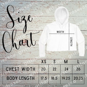 Lane Seven LS12000 Tabla de tallas de maqueta de sudadera con capucha corta Printify Tablas de tallas de sudadera con capucha corta para mujer Impresión plana bajo demanda Printful