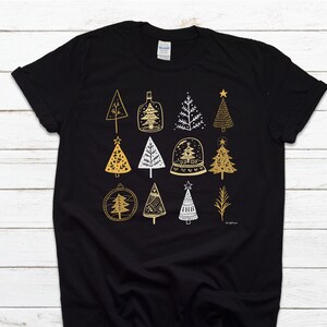 Christmas Tree Shirt Short Sleeve - Black and Gold Holiday T-Shirt for Matching Family Pajamas