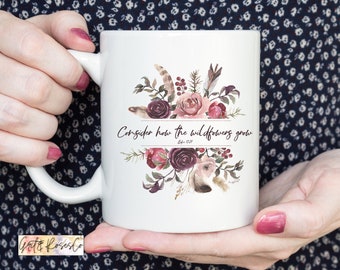 Wildflowers Mug Christian Coffee Cup Fall Wildflowers Teacup Bible Verse Gift Inspirational Kindness Religious Scripture Womens Gifts