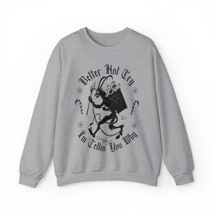 Krampus Sweatshirt Scary Christmas Crewneck Sweatshirts Spooky Christmas Tees and Hoodies Pajamas Pullover Creepy Ugly Christmas Sweaters Sport Grey