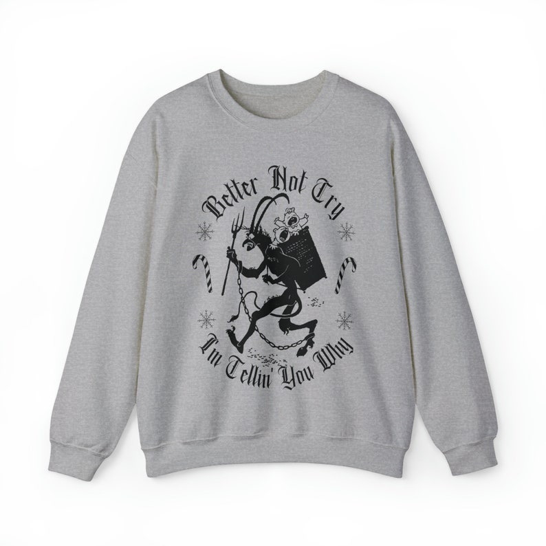 Krampus Sweatshirt Scary Christmas Crewneck Sweatshirts Spooky Christmas Tees and Hoodies Pajamas Pullover Creepy Ugly Christmas Sweaters Sport Grey