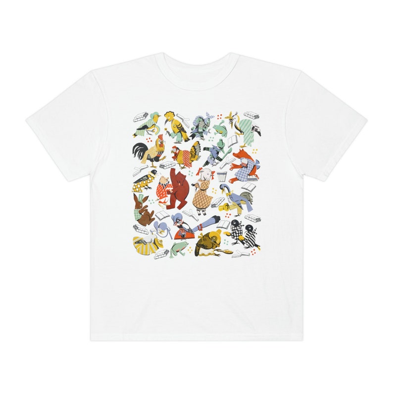 Comfort Colors Reading Shirt Bookish Clothing Book Lovers Gift Vintage Storybook Characters Cottagecore Animals Shirt Teacher Nurse T-Shirts White