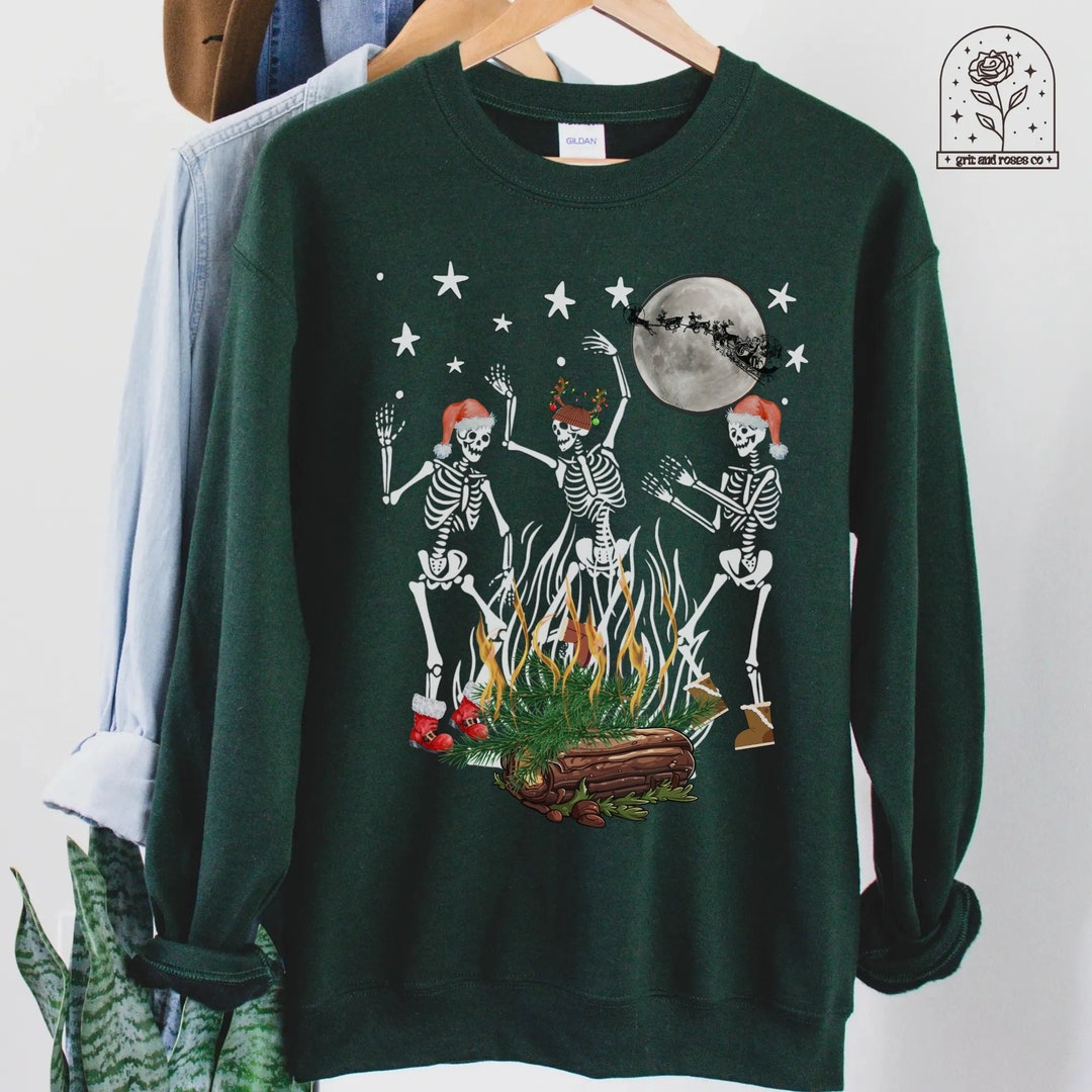 Divertente Felpa Natalizia Con Scheletro: Maglione Natalizio Con Cappello Di Babbo Natale - Italia - Foto 2