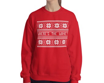 Where's the Wine Ugly Christmas Sweater Women Men Funny Ugly