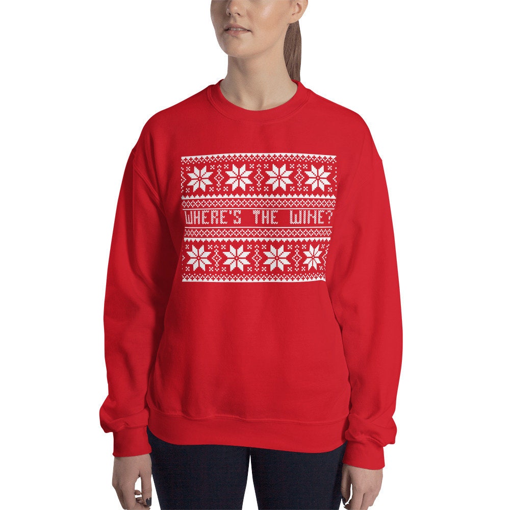 Where s the Wine Ugly Christmas Sweater Women Men Funny Ugly Holiday Sweater Drinking Shirt Wine Lovers T shirt Party Christmas Apparel Fall Etsy UK