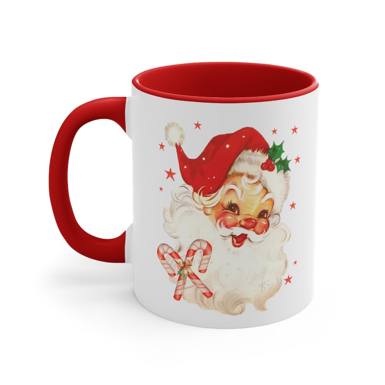 Retro Santa Claus Christmas Coffee Cup Vintage Style Santa Mugs Christmas Mugs Christmas Gifts Retro Christmas Mug Retro Holiday Decor Mug image 2