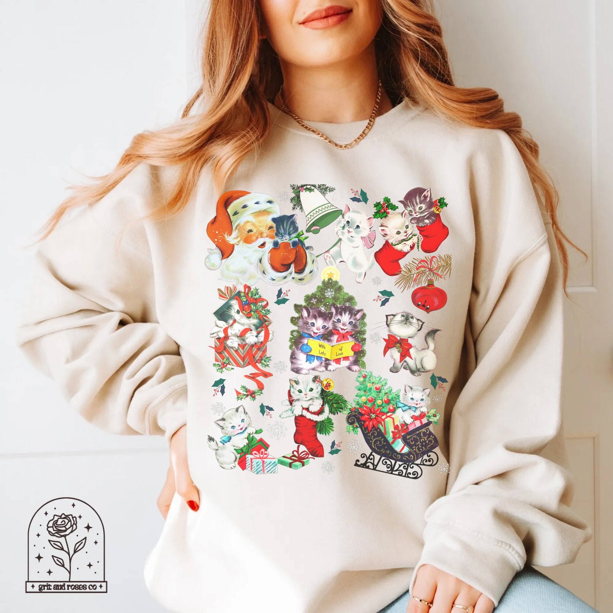 Vintage Retro Kittens Christmas Shirt Cat Christmas Sweatshirts 