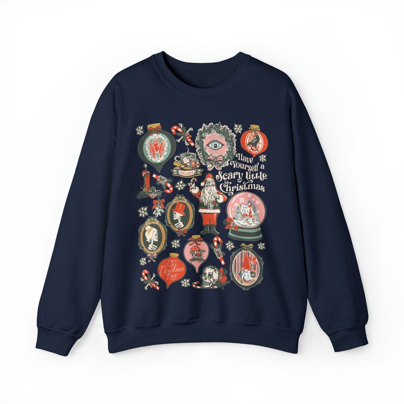 Scary Christmas Sweatshirt Victorian Gothic Christmas Shirt Goth Krampus Tshirt Dark Christmas Spooky Christmas Halloween Creepy Christmas Navy