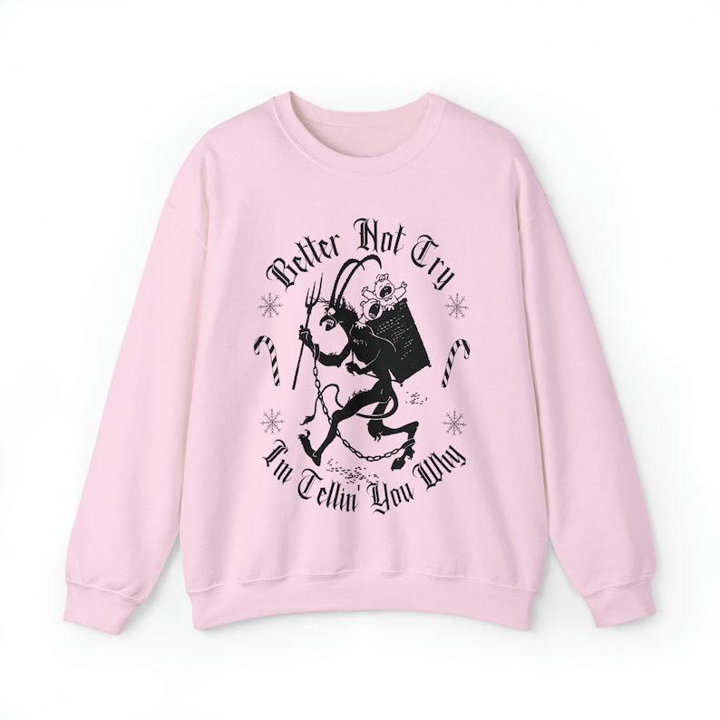 Krampus Sweatshirt Scary Christmas Crewneck Sweatshirts Spooky Christmas Tees and Hoodies Pajamas Pullover Creepy Ugly Christmas Sweaters Light Pink