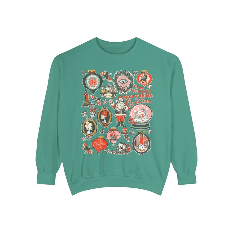 Scary Christmas Sweatshirt COMFORT COLORS Sweatshirts Victorian Gothic Christmas Shirt Christmas Spooky Christmas Halloween Creepy Christmas Light Green