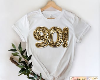 90th Birthday Shirt, 90 and Fabulous Shirt, 90th Birthday Party, 90 Bday, Birthday Shirts for Her Leopard Print Birthday 1931 Birth Year Tee
