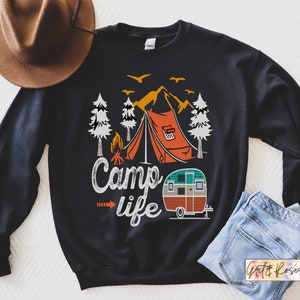 Camping Sweatshirt Cute Camp Pullover Retro Campers Shirts Vintage Outdoors Nature Shirt Van Life Tent Camping Hiking Tshirt Backpacking Tee