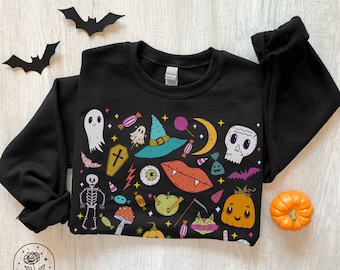 Bright Halloween Doodles Halloween Crewnecks Cute Halloween Shirts Halloween Fall Shirts Women's Fall Sweatshirt Halloween Spooky Halloween