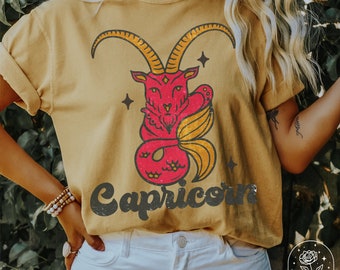 Retro Distressed Vintage Astrology Graphic Tee Zodiac Shirt Comfort Colors Tshirt Capricorn Gift Horoscope Shirt Zodiac T Shirt Birthday