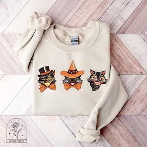 Vintage Black Cats Halloween Crewnecks Retro Halloween Sweatshirt Halloween Sweater Cat Shirts Halloween Pullover Halloween Hoodie Tshirt