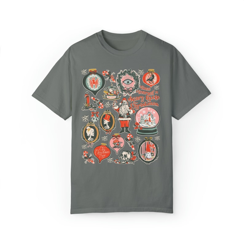 COMFORT COLORS Scary Christmas Tshirt Victorian Gothic Christmas Shirt Goth Clothing Spooky Christmas Shirts Halloween Creepy Christmas Tees Grey