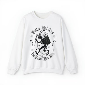 Krampus Sweatshirt Scary Christmas Crewneck Sweatshirts Spooky Christmas Tees and Hoodies Pajamas Pullover Creepy Ugly Christmas Sweaters White