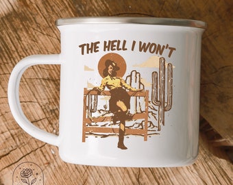 Retro Cowgirl Camping Mug Enamel Coffee Cup Camp Mugs Outdoors Hiking Gifts Country Western Cowboy Theme Gift Nashville Bachelorette Favors
