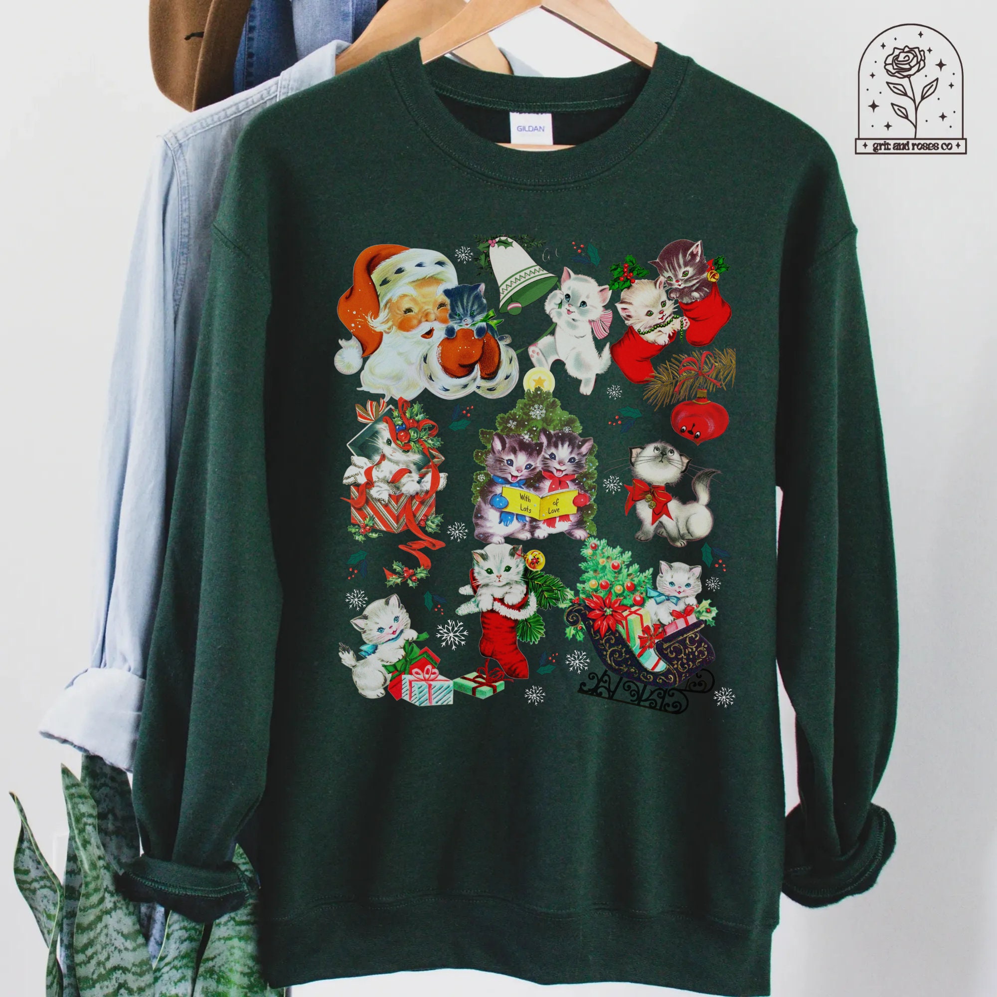 Vintage Retro Kittens Christmas Shirt Cat Christmas Sweatshirts 