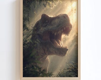 Realistic T-Rex Dinosaur Print: Jurassic Jungle Wall Art Poster for Home Décor