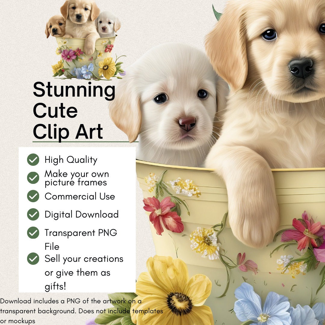 Watercolor Puppy Clipart: Cute and Adorable Dog Clip Art for Commercial ...