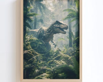 Jurassic Jungle Dinosaur Print: T-Rex Walking Poster for Home Décor
