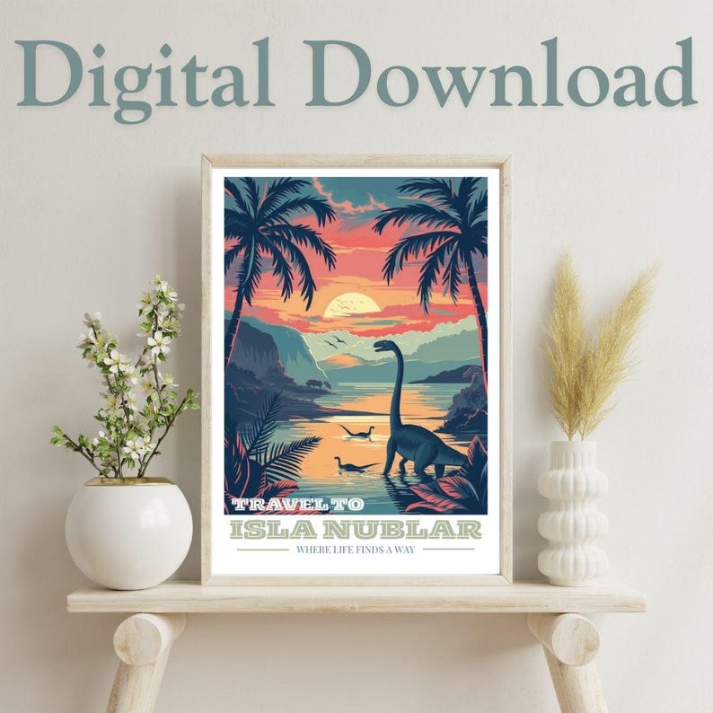Isla Nublar Travel Poster, Dinosaur Island Art, Retro Jurassic Print ...