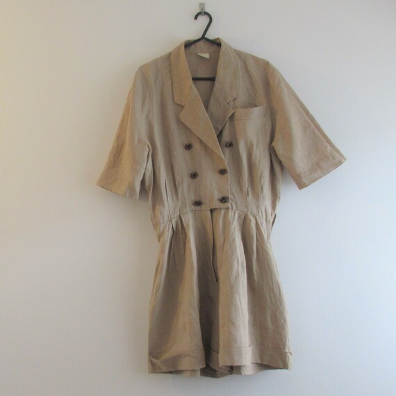 Vintage 1980s Beige Linen Play Suit