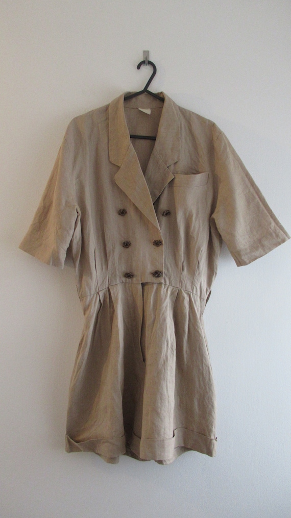 Vintage 1980s Beige Linen Play Suit