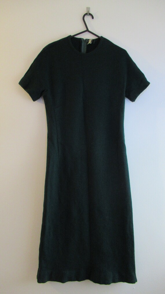 Vintage 1970s Forest Green 100% Wool Shift Dress