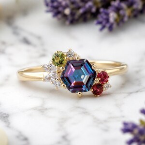 Hexagon Alexandrit Ring Gold Silber für Frauen vintage einzigartige Rubin Verlobungsring Traube Diamant Geschenke zum Valentinstag