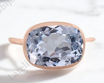AAA 11x9 MM Flawless Brazilian Aquamarine Ring Cushion Cut Solitaire Ring 14K Yellow Gold Engagement Ring Proposal Ring For Birthday Gift