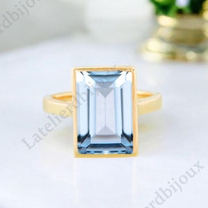 Emerald cut Aquamarine Engagement ring, March Birthstone, Bridal Jewelry Promise Ring For Woman Solitaire Ring, Anniversary Gift For Wife