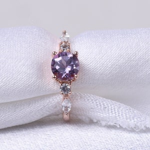 Alexandrite Engagement Ring, June Birthstone Ring, Anniversary Gift for Her, Dainty Proposal Ring, Color Changing Stone-Art Deco Bridal Ring