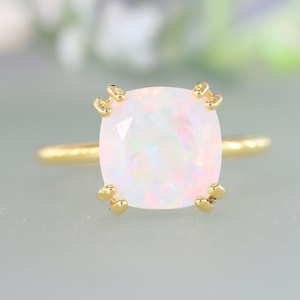 Dainty Opal Ring, Opal Stacking Ring Fire Opal Solitaire Ring Promise Opal Ring 14K Yellow Gold Opal Ring Delicate Opal Ring Bridesmaid Gift