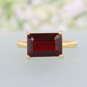 Baguette Cut Garnet Ring January Birthstone Solitaire Engagement Ring Anniversary Jewelry Big Gemstone Rings 14K Gold Wedding Rings
