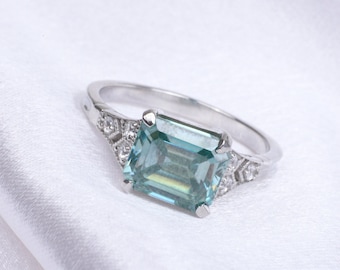 Unique Aquamarine Wedding Ring Vintage Ring Diamond Aquamarine Ring 925 Sterling Silver Promise Ring March Birthstone Christmas Day Gift