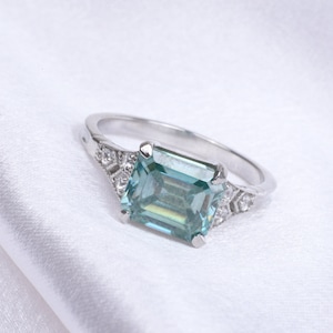 Unique Aquamarine Wedding Ring Vintage Ring Diamond Aquamarine Ring 925 Sterling Silver Promise Ring March Birthstone Christmas Day Gift