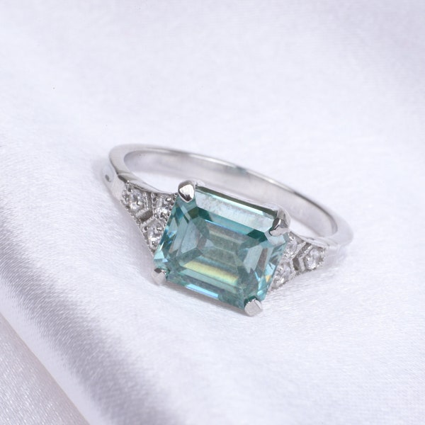Unique Aquamarine Wedding Ring Vintage Ring Diamond Aquamarine Ring 925 Sterling Silver Promise Ring March Birthstone Christmas Day Gift