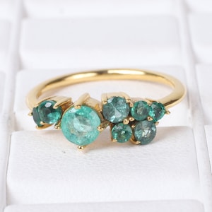 Emerald Cluster Ring, 14k Gold Emerald Ring, Dainty Emerald Ring, Gold Emerald Ring, Art Deco Bridal Ring, May Birthstone Ring, Ring For Her