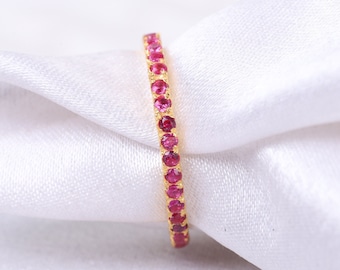 Pink Sapphire Full Eternity Wedding Band Sapphire Wedding Band, Matching Band, Engagement Gift 14K Gold Jewelry September Birthstone