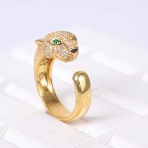 Panther Diamond Ring, Panther Ring For Women, Micro Pave Set Emerald Ring, Diamond Leopard Ring, Puma Gold Ring, Girls Jaguar Ring
