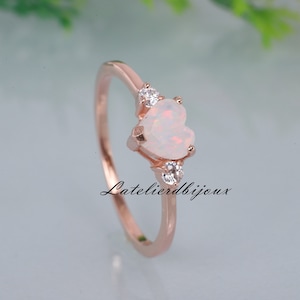 Opal Engagement Diamond Ring Heart Shape Opal Wedding Ring 14k Rose Gold Unique Ring Bridal Anniversary Gift October Birthstone Gift For Her