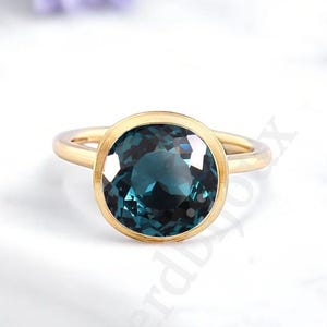 AAA Flawless Indicolite Blue Green Tourmaline Ring Women Round Cut Solitaire Ring Bezel Set Fine Tourmaline Ring Statement Anniversary Gift